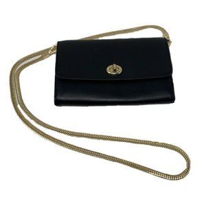 Coach Smooth Black Leather Turnlock Chain Crossbod